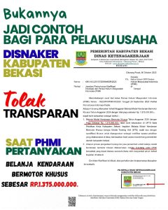 Bukannya Jadi teladan Disnaker Kabupaten Bekasi Tolak Untuk Transparan saat PHMI Soroti Belanja Kendaraan Bermotor Khusus Tahun 2024 sebesar 1,3 Miliar