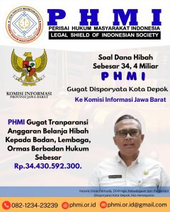 Soal Dana Hibah Sebesar 34,4 Miliar PHMI Gugat Disporyata Depok Ke Komisi Informasi