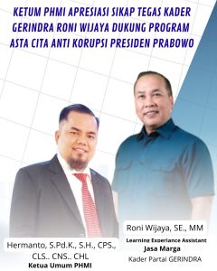 Ketum PHMI Apresiasi Sikap Tegas Kader Gerindra Roni Wijaya Dukung Program Asta Cita Anti Korupsi Presiden Prabowo