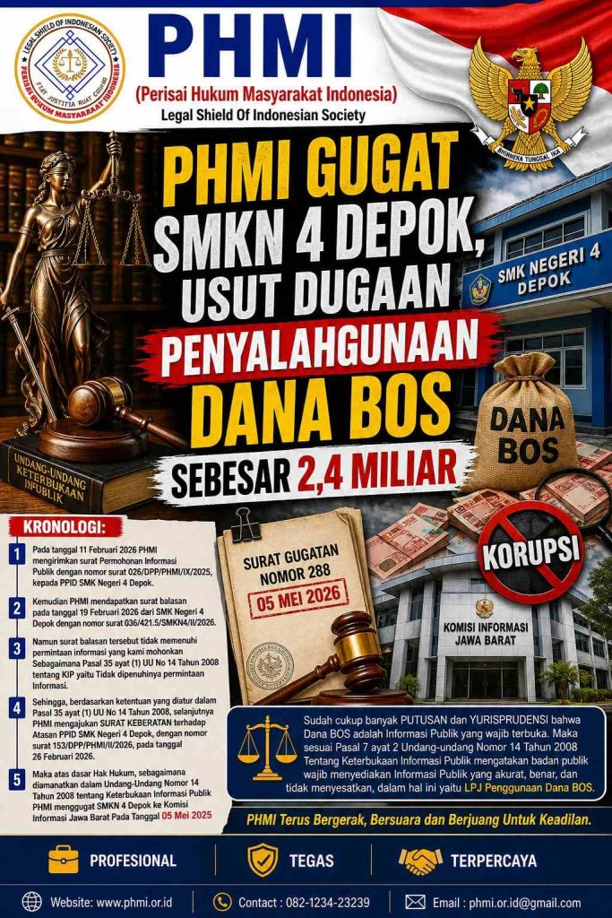 PHMI Gugat SMKN 4 Depok, Usut Dugaan Penyalahgunaan Danas BOS Sebesar 2,4 Miliar