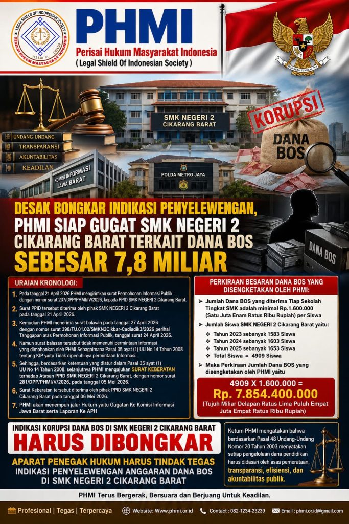 Desak Bongkar Indikasi Penyelewengan, PHMI Siap Gugat SMK NEGERI 2 Cikarang Barat Terkait Dana Bos Sebesar 7, 8 Miliar