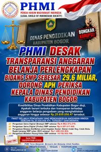 PHMI Desak Transparansi Anggaran Belanja Perlengkapan Bidang SMP Sebesar 29,6 Miliar, Dorong APH Periksa Kepala Dinas Pendidikan Kabupaten Bogor